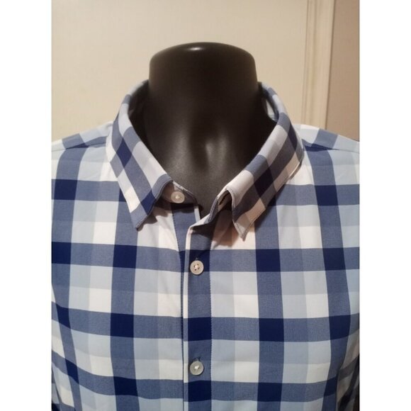 Mizzen Main Shirt Mens 2XL XXL Blue White Check Performance Menswear Trim Fit - Picture 3 of 11
